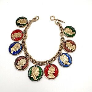 Vintage Crown TRIFARI Bracelet Enamel Coin Napoleon Balboa Emperor Reversible!